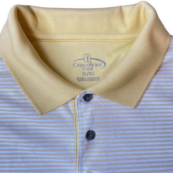 Champions Tour Yellow Striped Performance Golf Polo Shirt - Size XL - Picture 4 of 13